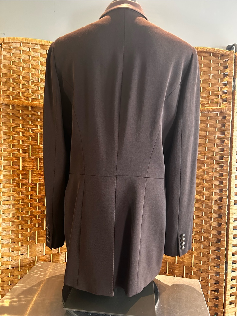 Vintage Lauren Ralph Lauren Wool Long Blazer Brown Leather Collar Equestrian 12 - Picture 11 of 13